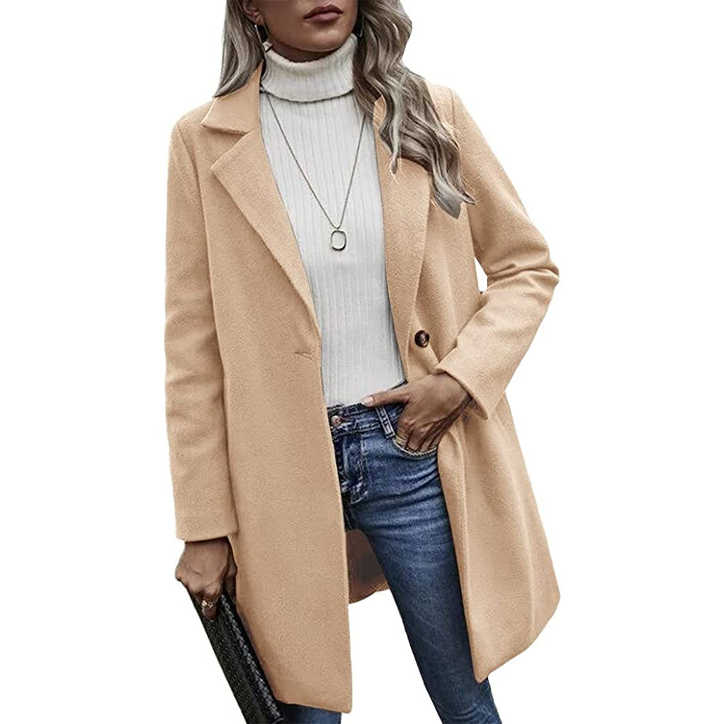 Dam enfärgad klassisk brittisk lång trenchcoat vinteroveraller dam_voghion.com