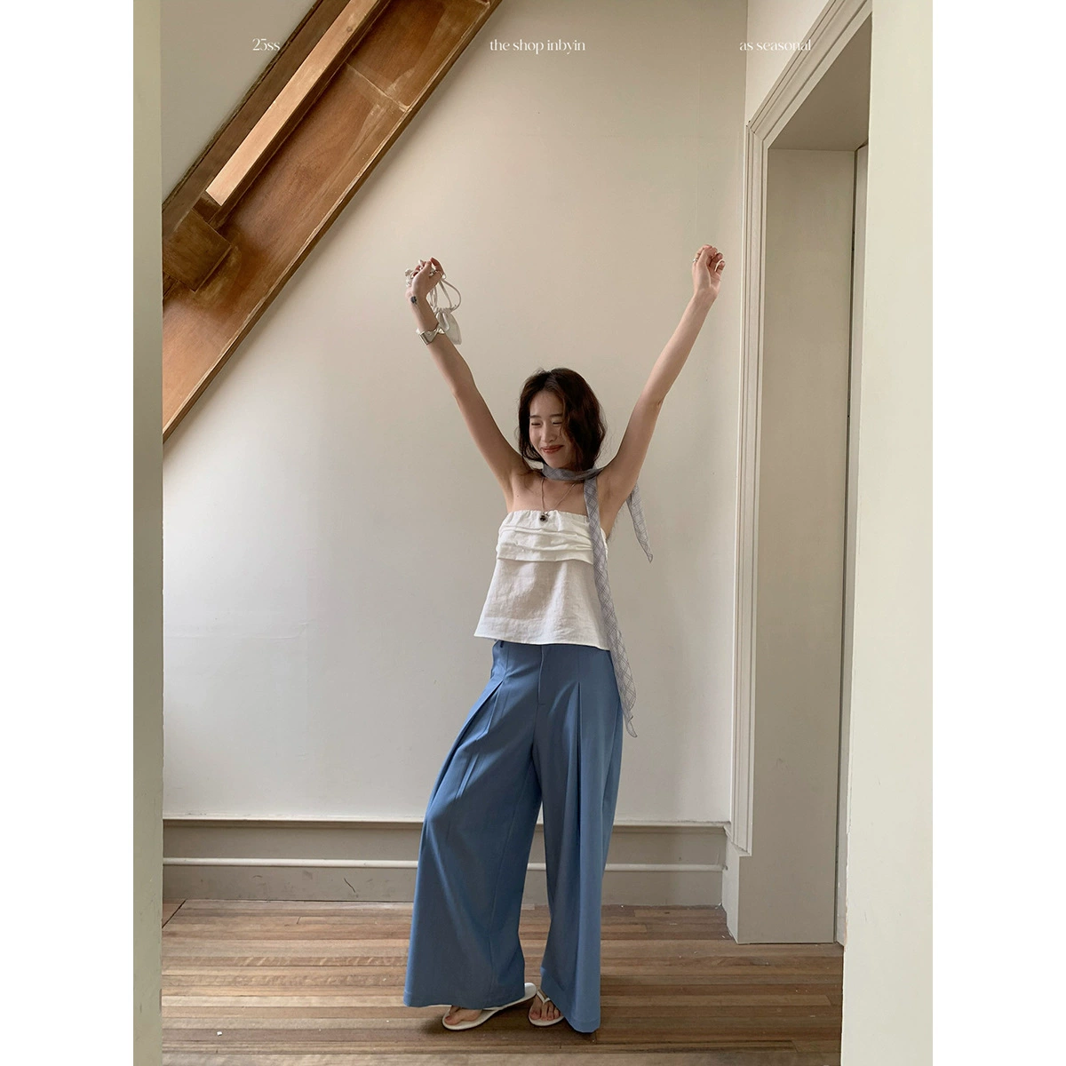 Yi En Ou inbyin бумажный человек с высокой талией брюки брюки женские подвески повседневные брюки дикие тонкие свободные широкие брюки