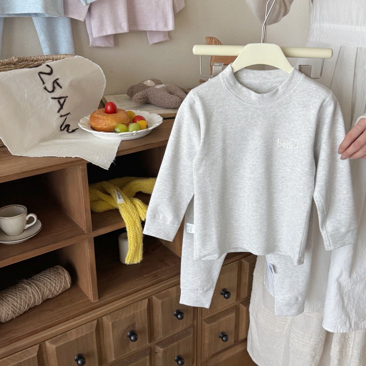 Pajamas infantiles, ropa interior de algodón, chaqueta de otoño, pantalones de otoño, chaqueta de terciopelo, ropa para el hogar sin hueso.