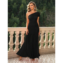 D 32663 Asymmetrical Shoulder Slit Maxi Dress б�翪����ȹ