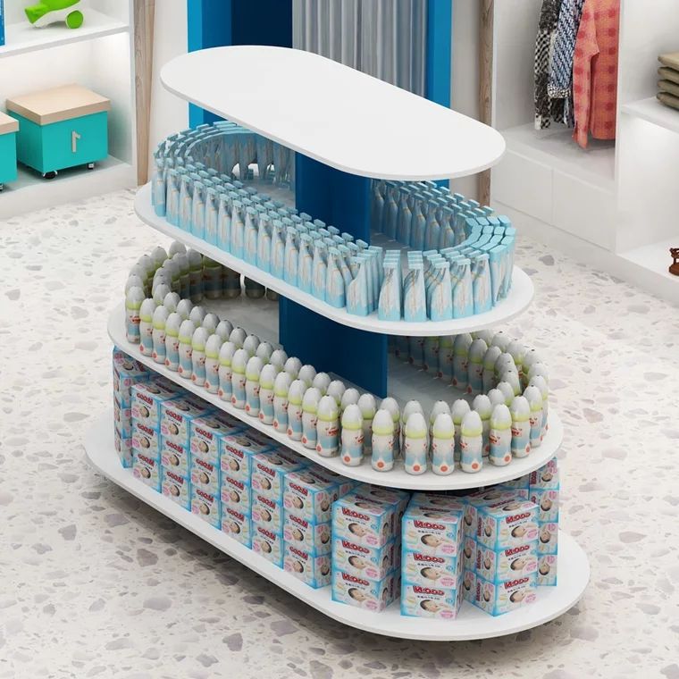 圆形母婴中岛柜玩具店展示台超市堆头化妆品展示柜货架圆形展示架