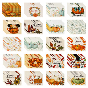 Thanksgiving Pumpkin Maple Leaf Turkey Linen Printed Placemat Coaster Room Decoration Heat Insulation Table Mat Scandinavian Style