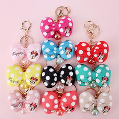 Cross-border Korean-style cartoon mouse cute candy color keychain DSN silk fabric polka dot bow bag hook