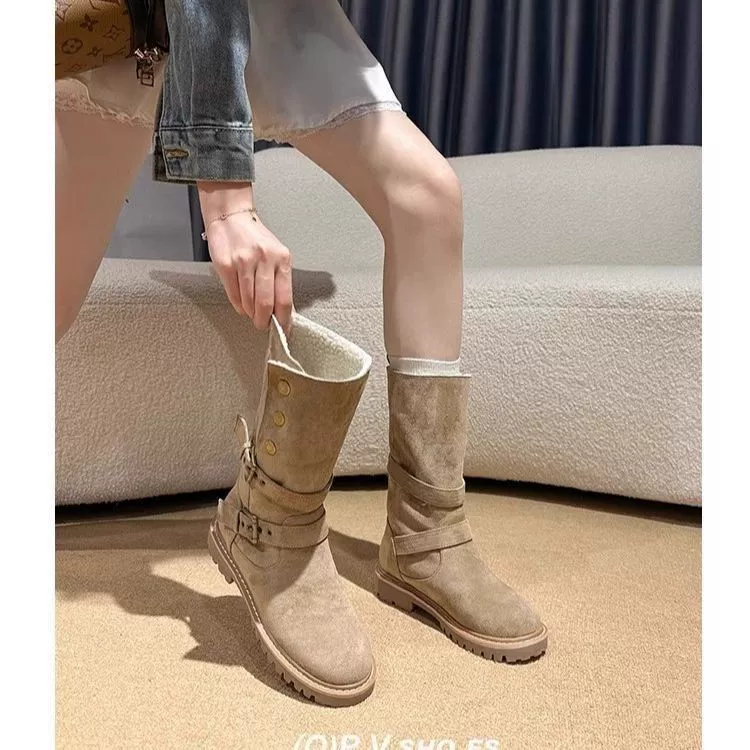 Новинка 2023 года, осенние и зимние короткие ботинки большого размера, женские ботинки Maillard с повышающим ворсом, одинарные ботинки, двусторонние ботинки martin на толстой подошве