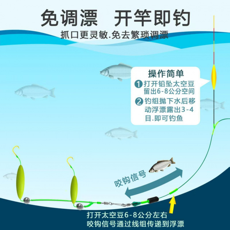 Doble gancho inverso de fondo inverso de fondo, producto terminado de pesca flotante de carpa europea, gancho de pescado, explosión de Ise, fábrica de deslizamiento de carretera de carpa Jinhai