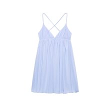 跨境外贸夏季女装欧美风双肩带交叉吊带绑带露背显瘦A字连衣裙