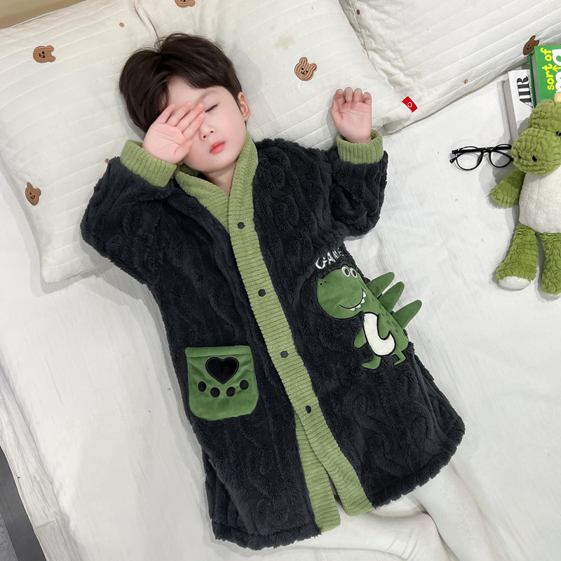 소년 잠옷 잠옷 가을 겨울 플란넬 두꺼운 겨울  산호 양털 목욕 가운 소년 집 옷