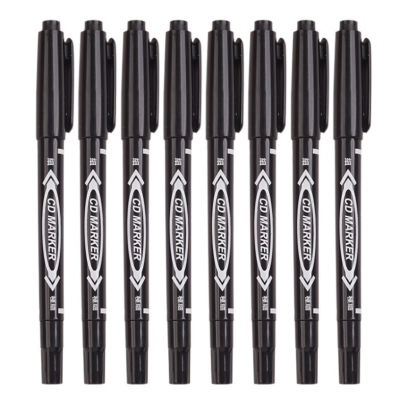 Marcador de dos cabezas Marcador de dos cabezas Marcador de cabeza delgada Marcador de dibujo impermeable Bolígrafo de línea para estudiantes de primaria y secundaria Negro