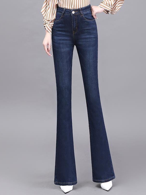 2024 Autumn and Winter Velvet Outer Wear High-Waist Slim Bootcut Jeans for Women with Elasticity and Large Size Fat mm Flared Pants