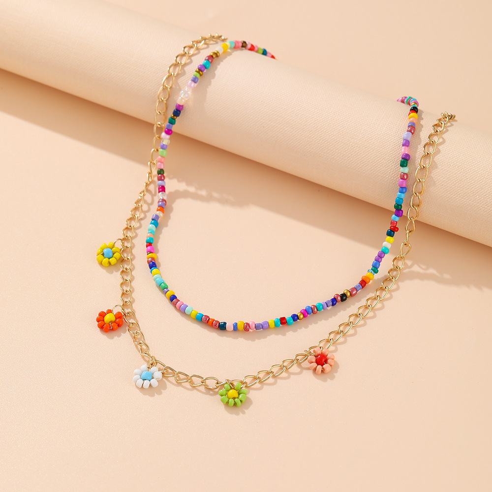 Bohemian Flower Alloy Beaded Layered Necklaces