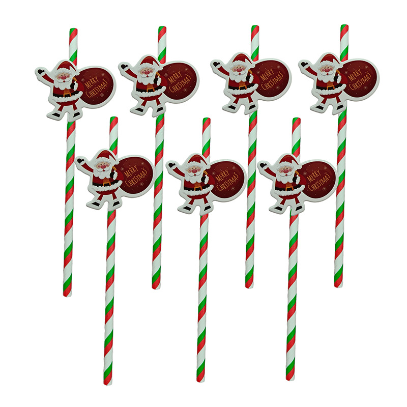 Papá Noel de fiesta de Navidad transfronteriza paja desechable postre pastel cóctel paja decorativa