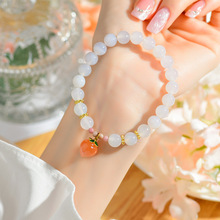 批发天然白玛瑙手链桃子吊坠小众高质感设计手串闺蜜朋友生日礼物