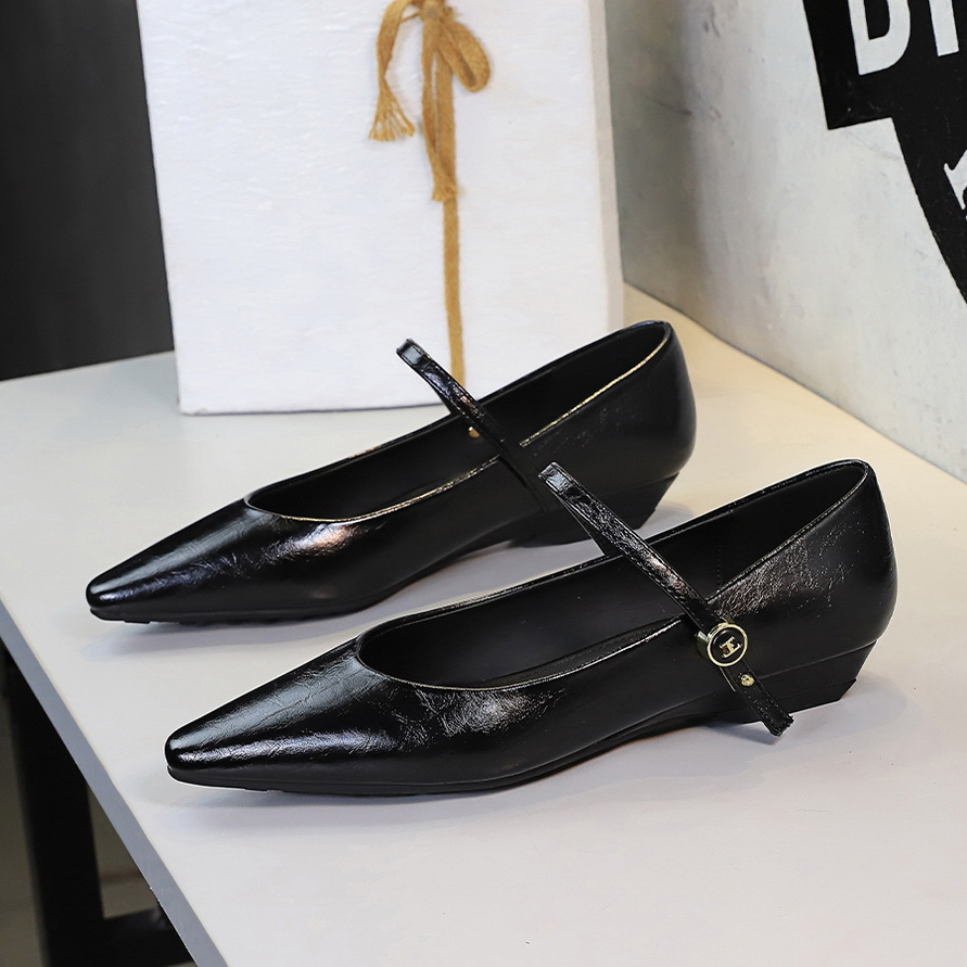 2182-1 slope single order shoes with small pointed French temperament, one line with shallow mouth, versatile low heel, Mary Jane shoes for women