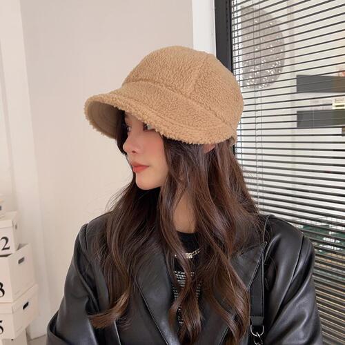 Zhao Lusi's same autumn and winter warm plush fisherman's hat, Korean style double-sided equestrian hat, casual and versatile peaked cap