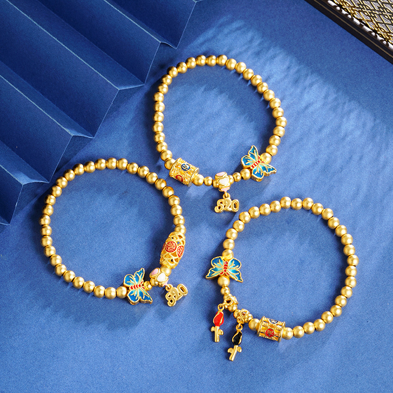 Vietnam Sha Jin Ping An feliz rosa esmalte color mariposa 520 pulsera de cuentas lujosa joyas no se desvanecen