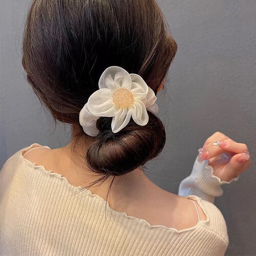 Light luxury mesh large intestine hair band, high-end headband, diamond-shaped sunflower balls, hair accessories, hair rope, feminine hair rope