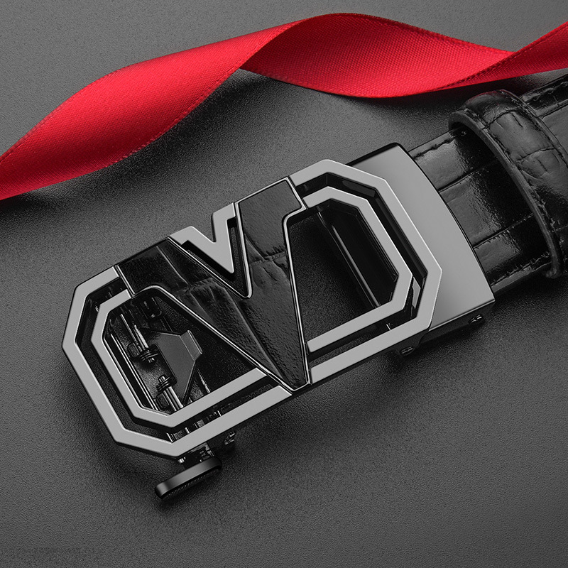 Paul Men's Genuine Leather Pure Cowhide High Grade Business Fashion Auto Buckle Crocodile Trouser Belt_voghion.com