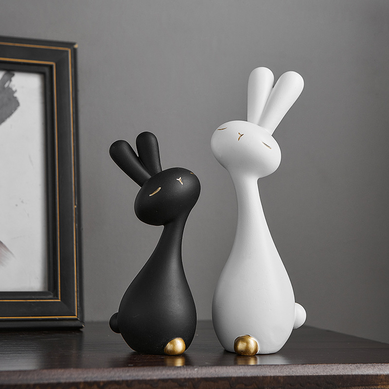 Modern Minimalist Art Black and White Rabbit Desktop Small Ornaments Resin Crafts Living Room Office TV Cabinet Decoration