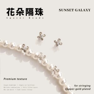 High Color Retention 18K Gold-Plated Micro-Inlaid Zircon Mini Osmanthus Spacer Beads Handmade DIY Jewelry Beading Accessories Materials