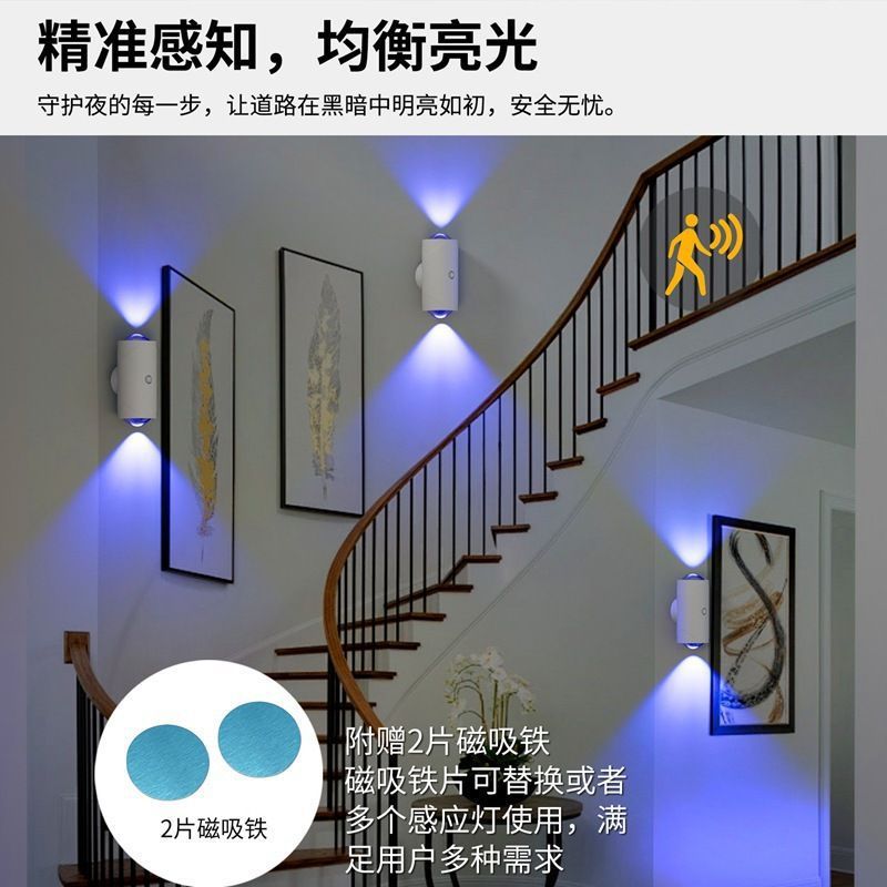 跨境七彩渐变氛围小夜灯智能人体感应磁吸充电式幻彩墙壁灯家居灯|undefined