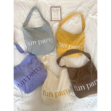 韩系ins简约字母单肩包秋冬新款灯芯绒帆布包大容量购物袋通勤包