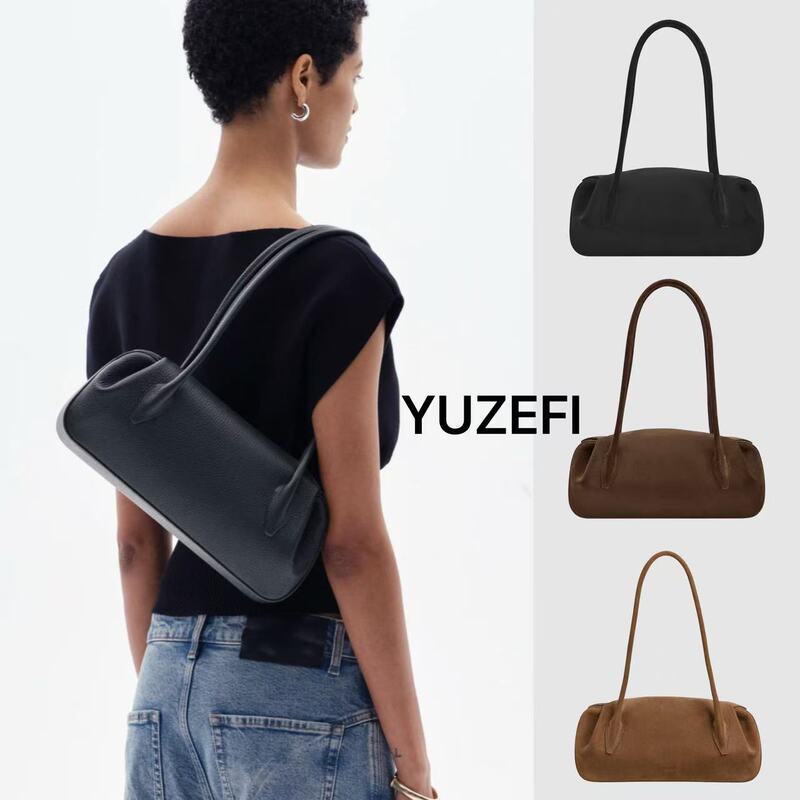 yuzefi bowling underarm bag, genuine leather texture, fashionable niche design, large capacity commuter bag