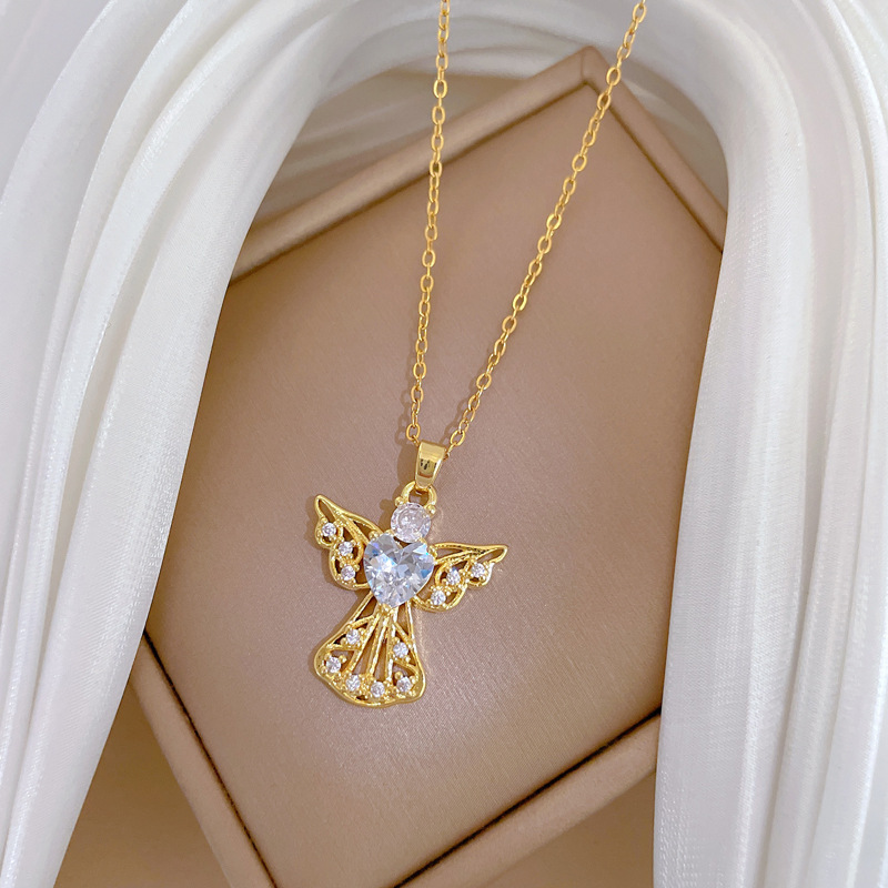 Collier ras de cou ange en diamant acier titane luxueux_voghion.com