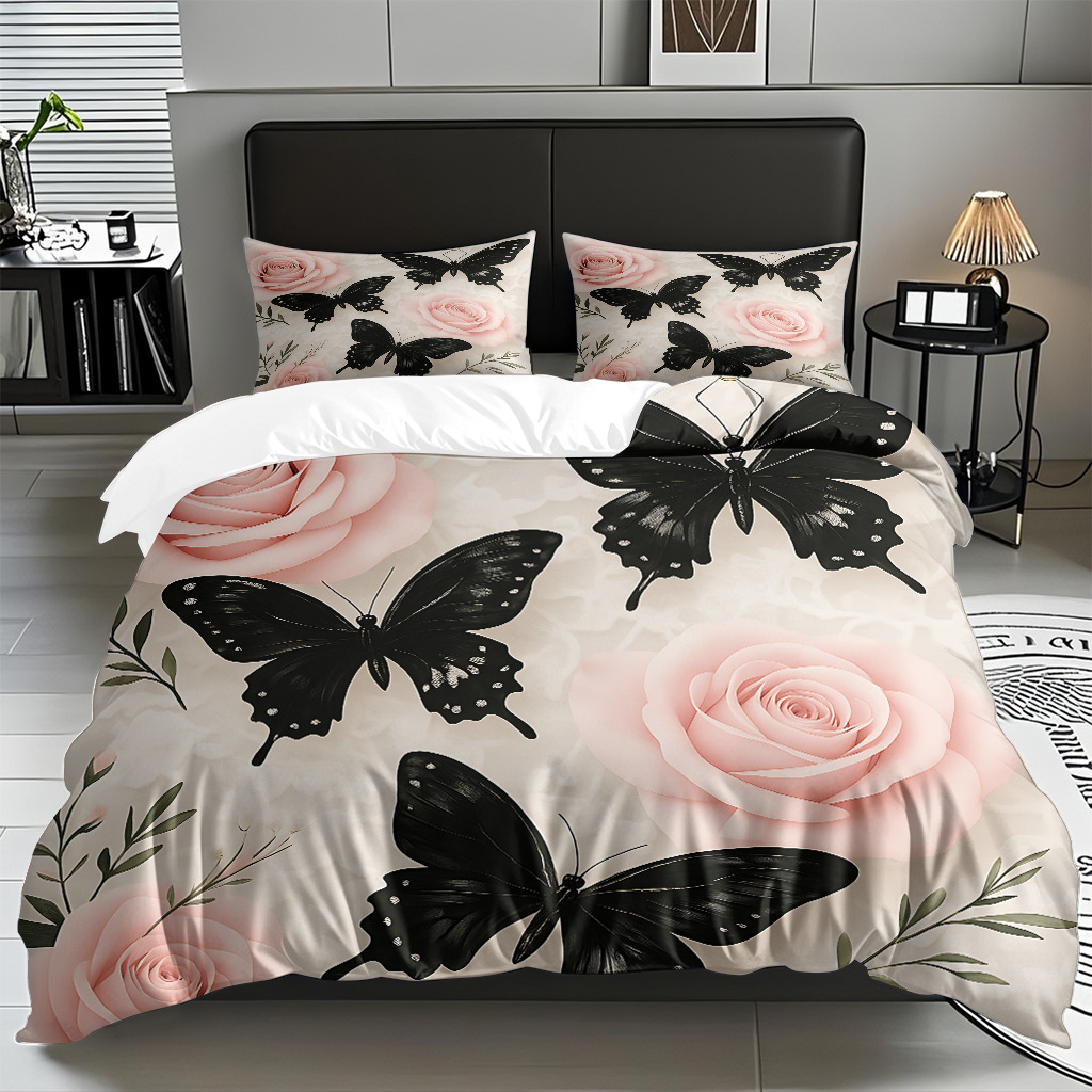 TEMU / JIT multivariado rosa digital impresión set edredón suave piel transpirable fábrica de origen textil