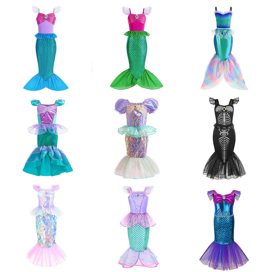 Коллекция платьев принцессы русалки Ариэль парик детское русалка рыбий хвост юбка европейское и американское детское платье