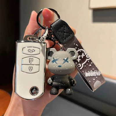 Car key bag Cheng key set Mazda - mazda-d-folding-3-keys-single-shell-white-gray-violent-bear-pendant