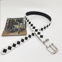 ins韩风Stuy棋盘格皮带男潮流男女通用简约真皮腰带网红同款高街