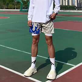 夏季篮球短裤男美式不过膝宽松休闲四分潮牌运动透气速干训练裤男