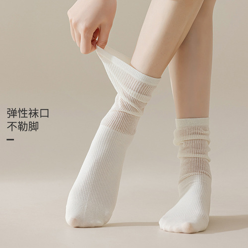 Spring and summer women's mid-calf socks with hand-sewn ends, seamless, comfortable, ultra-thin and breathable jk socks, solid color, versatile, college style