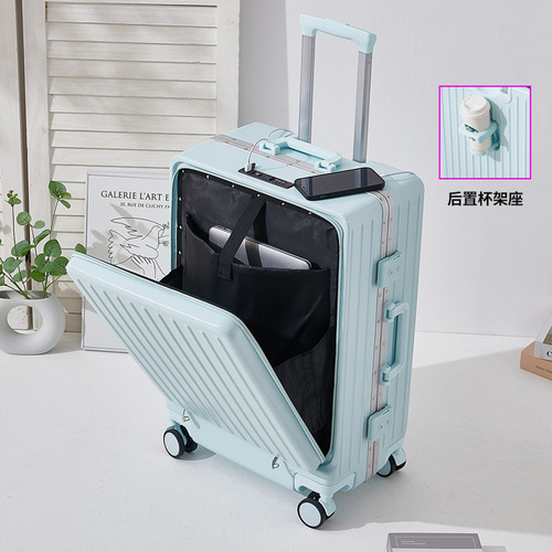 Multifunctional Aluminum Frame New Password Box Front Opening Luggage with 20-inch Swivel Wheels, Male and Female Travel Suitcase