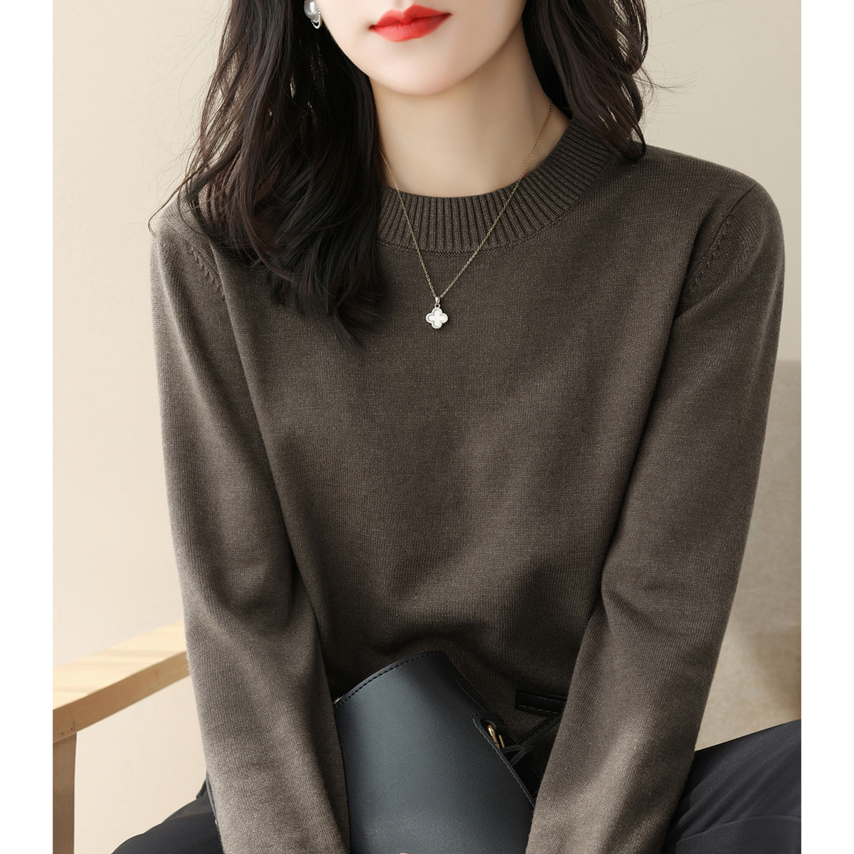 Autumn And Winter Half-height Round Neck Thick Pullover Knitted Top...