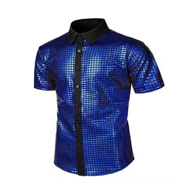 2025 Men's Formal Shirt Sequined Button-Down Shirt 70S Disco Party Cosplay Costume Xuan Zi 2025 Men's Formal Shirt Sequined Button-Down Shirt 70S Disco Party Cosplay Costume Xuan Zi