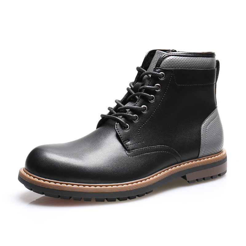 Men's lace-up boots British style retro side zip ankle boots_voghion.com