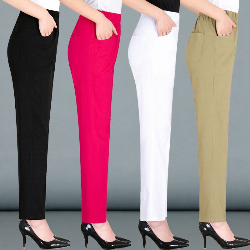 Middle-Aged Women's Pants, Spring and Summer Thin New Style Mom Pants, High-Waisted Loose Straight-Leg Casual Long Pants for Middle-Aged and Elderly Women