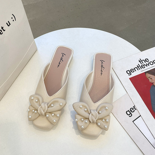 Butterfly knot headband outside wear women's summer casual fashion one-piece mule shoes lazy half slip-ons