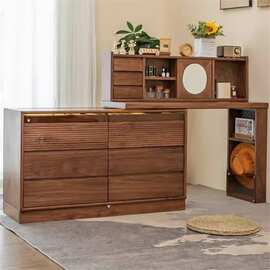 黑胡桃实木斗柜梳妆台一体书桌收纳床尾柜简约樱桃木可移动隔断桌