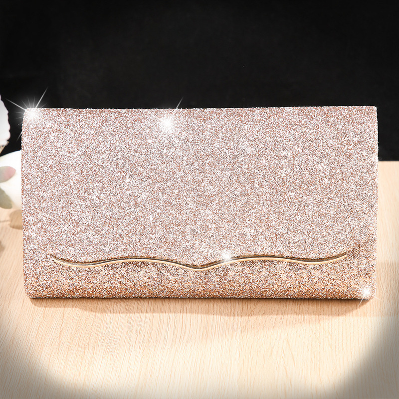 Rose Gold Glitter Wave Metallic Edge Evening Bag for Women, Dual-Use Clutch and Crossbody Bag, Chanel-Style Light Luxury Women's Bag