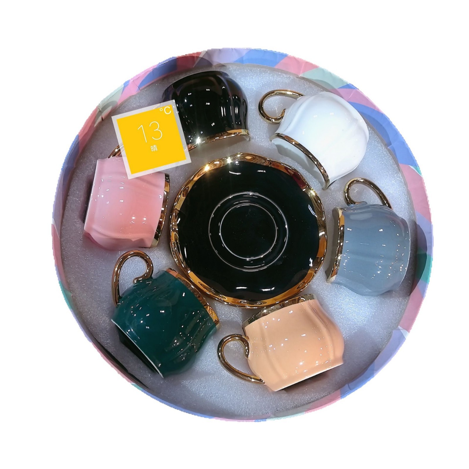 Taza y platillo de café de cerámica vidriada de color creativo 6 tazas 6 platillos Té de la tarde Juego de tamaño caja de regalo Juego de té