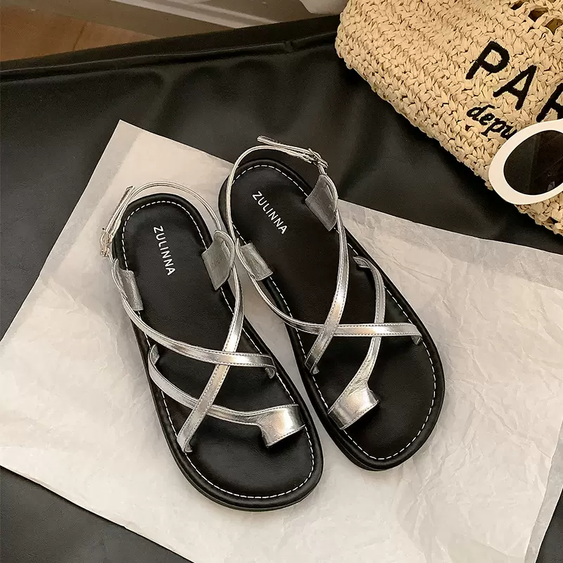 葡萄妈studiolee百搭交叉扣带套趾软底小众罗马风度假厚底凉鞋女