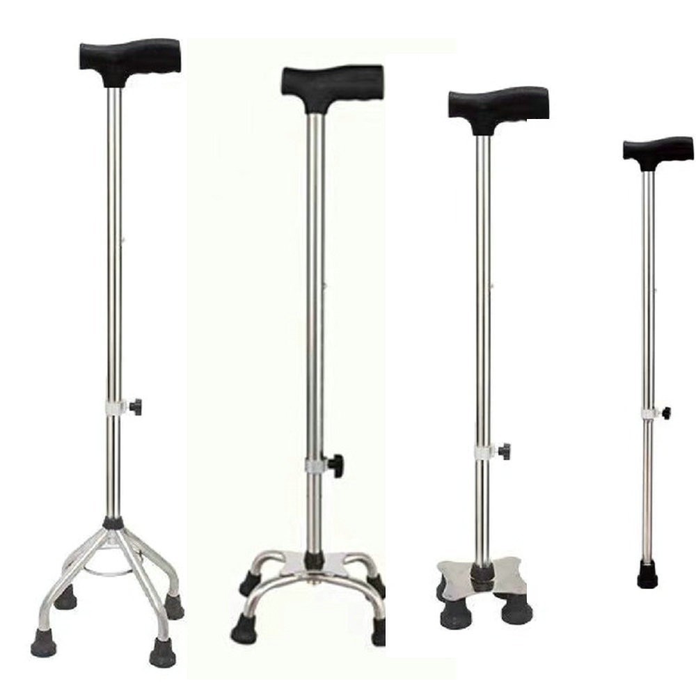 Fábrica de acero inoxidable de una sola pierna de cuatro patas grande de cuatro patas alto de cuatro patas pequeño de cuatro patas bastón de ancianos ayuda para caminar antideslizante