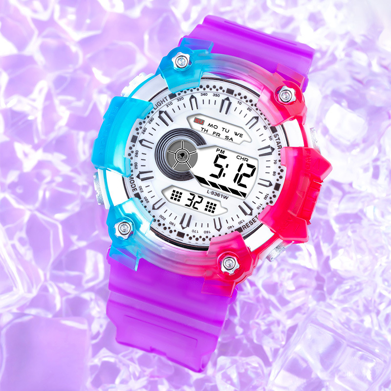 Tendencia estudiantes deportes al aire libre reloj de alarma multifuncional reloj electrónico luminoso nuevo color dragón gradiente transparente reloj electrónico