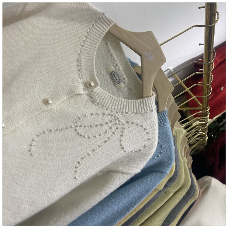 Women's Clothing Chic Embellished Bow Knit Cardigan For Women - Autumn Casual Long Sleeve Open Front Sweater (Blue, Yellow, Gray, Beige, Pink)_voghion.com