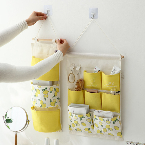 Fabric storage hanging bag bedside wall wall hanging behind the door mobile phone sundries storage pocket wall hanging strong hibiscus