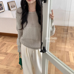 镂空百搭韩系慵懒风独特小众套头毛衣女装春秋针织衫宽松休闲上衣