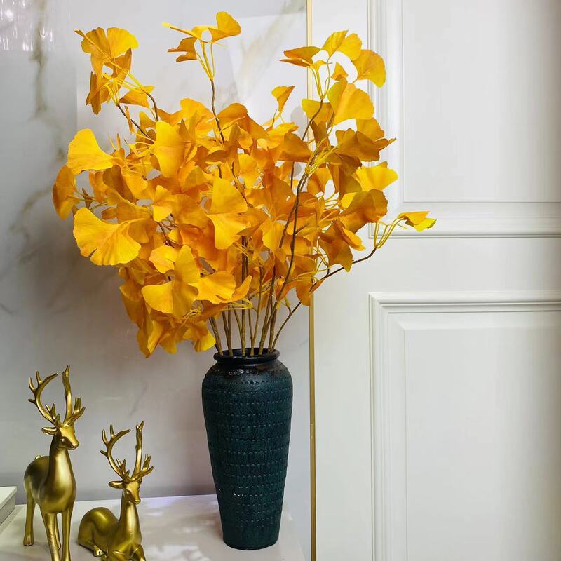 Ginkgo Leaf Artificial Autumn Decoration Autumn Fake Flower Golden Living Room B&B Wedding Landscaping Artificial Ginkgo Leaf Branches