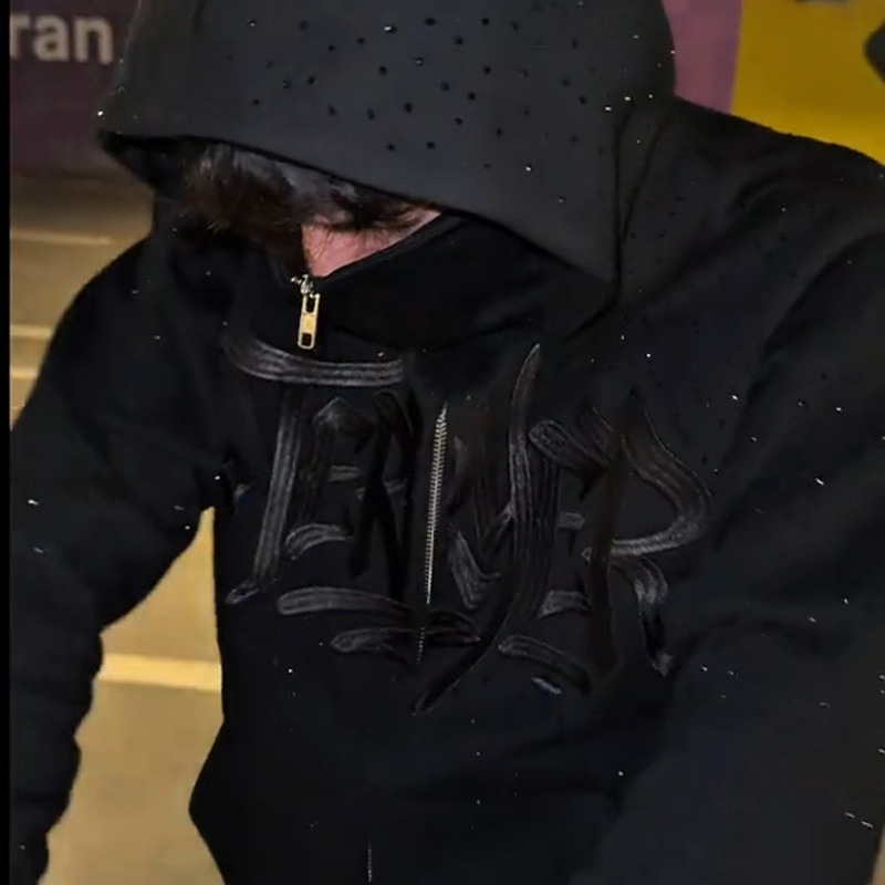 2026 New Cross-Border Autumn and Winter Full-Print Rhinestone Double-Hooded Sweatshirt Dark Style Unisex Cardigan Embroidery Wholesale